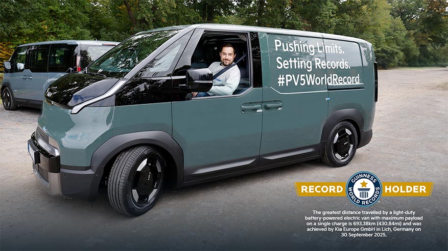 Le Kia PV5 Cargo établit un record GUINNESS WORLD RECORDS™ : 693,38 kilomètres parcourus sur une seule charge avec charge utile maximale